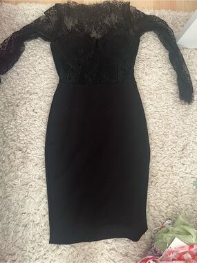Hello Molly Black Lace Long Sleeve Pencil Dress